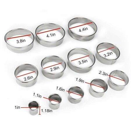 12 Pieces Round Cookie Biscuit Cutter Set,Graduated Circle for Pastry,18/8 Stainless Steel Donut Cutter Ring Molds