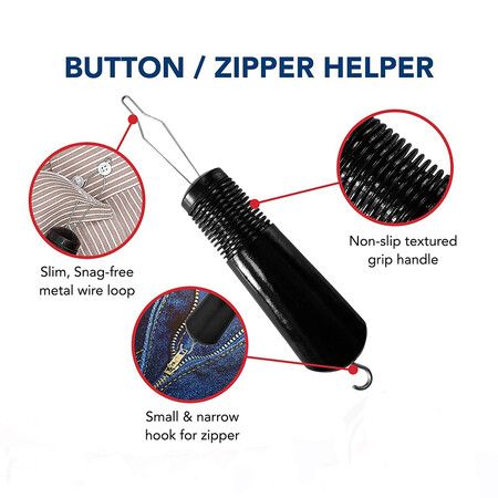 Button Hook and Zipper Pull, Assist, Helper Device, Dress Clothes Tool, Button Shirts Aid, One Hand, Disability, Handicapped and Seniors (1 pcs)