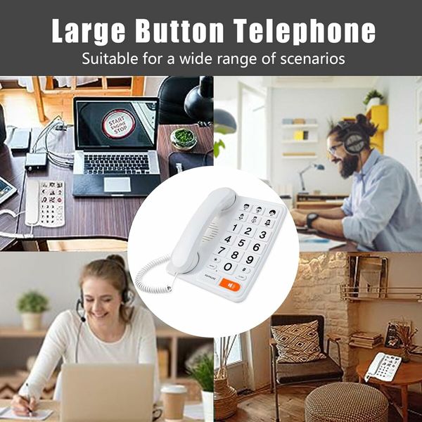 Big Buttons Phone for Seniors, Corded Telephone for Elderly for Living Alone, Hearing lmpaired, House Phones (White)