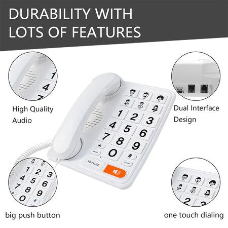 Big Buttons Phone for Seniors, Corded Telephone for Elderly for Living Alone, Hearing lmpaired, House Phones (White)