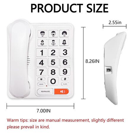 Big Buttons Phone for Seniors, Corded Telephone for Elderly for Living Alone, Hearing lmpaired, House Phones (White)