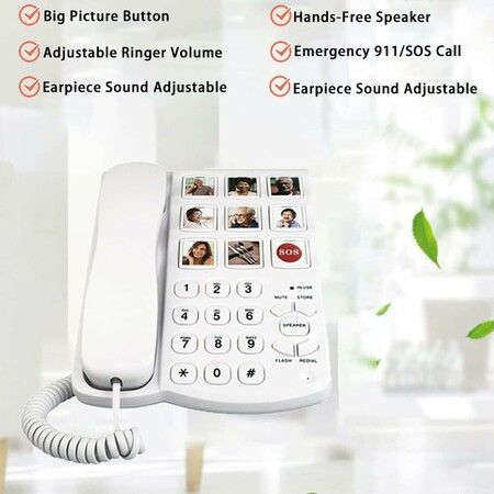 Big Button Corded Phone for Seniors, Landline Phones with One Touch Dialing, Extra Loud Ringer for Home, Office, Hotel