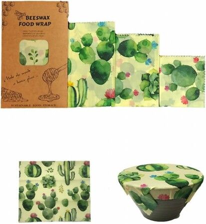 Cactus Pattern - Reusable Beeswax Food Wraps, Eco Friendly Beeswax Food Wrap, Sustainable Food Storage Containers,3 Pack (S, M, L)