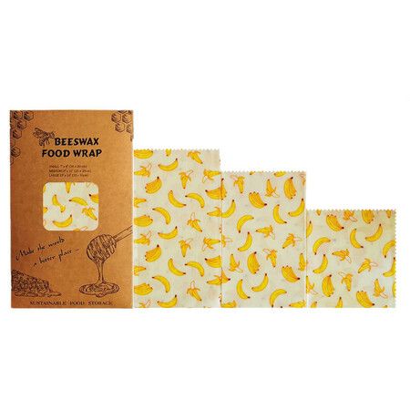 Banana Pattern - Reusable Beeswax Food Wraps, Eco Friendly Beeswax Food Wrap, Sustainable Food Storage Containers,3 Pack (S, M, L)