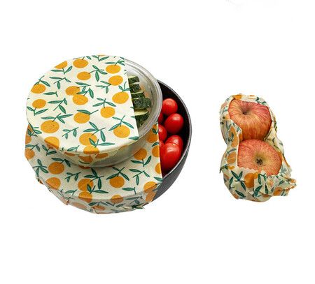 Yellow Fruit Pattern - Reusable Beeswax Food Wraps, Eco Friendly Beeswax Food Wrap, Sustainable Food Storage Containers,3 Pack (S, M, L)