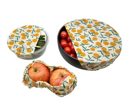 Yellow Fruit Pattern - Reusable Beeswax Food Wraps, Eco Friendly Beeswax Food Wrap, Sustainable Food Storage Containers,3 Pack (S, M, L)