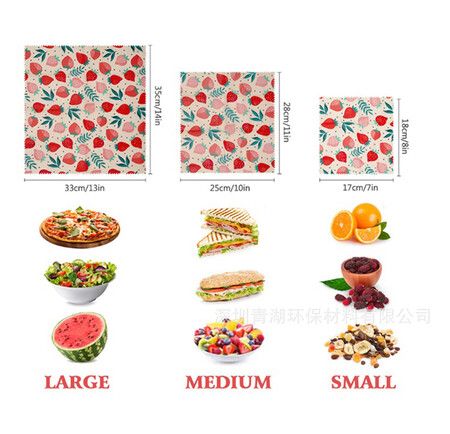 Strawberry Pattern - Reusable Beeswax Food Wraps, Eco Friendly Beeswax Food Wrap, Sustainable Food Storage Containers,3 Pack (S, M, L)