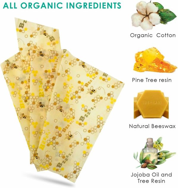 Honeycomb Pattern - Reusable Beeswax Food Wraps, Eco Friendly Beeswax Food Wrap, Sustainable Food Storage Containers,3 Pack (S, M, L)