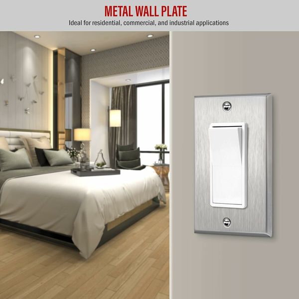 (2 Pack)Decorator Switch or Outlet Metal Wall Plate, Stainless Steel 201, Corrosion Resistant, Polished Chrome,Standard Size,Silver