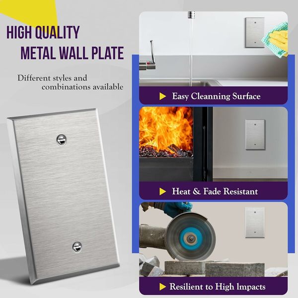 2-Pack Blank Device Metal Midway Wall Plates Corrosion Resistant Standard Size in Silver 430 Stainless Steel