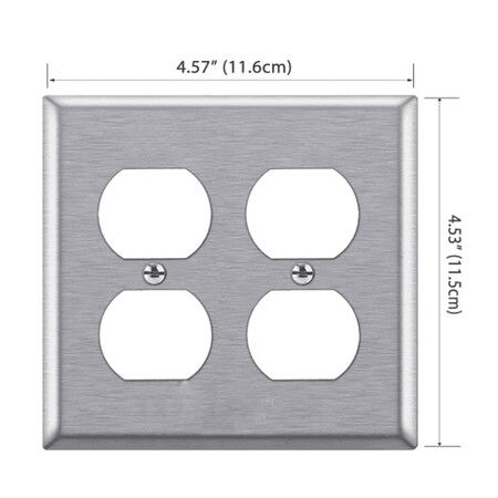 (1 Pack)Double Duplex Receptacle Metal Wall Plate, Stainless Steel Socket Outlet Switch Cover, Corrosive Resistant, Standard Size, Silver