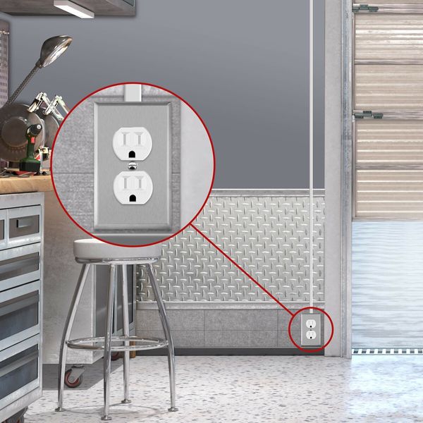 (2 Pack)Duplex Receptacle Metal Wall Plate, Stainless Steel Outlet Cover, Corrosion Resistant, Standard Size, Silver