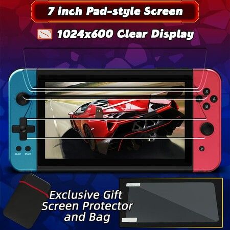 7inch Handheld Game Console Classic Video Games Pad  System 5800+ Games Built-in Rechargeable Battery Gaming Consoles 64GB Blue Red