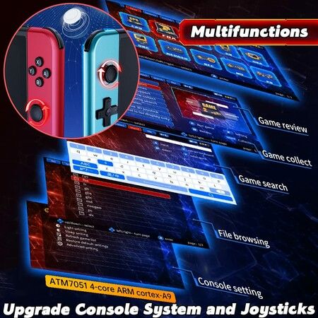 7inch Handheld Game Console Classic Video Games Pad  System 5800+ Games Built-in Rechargeable Battery Gaming Consoles 64GB Blue Red