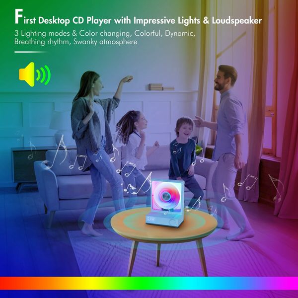 CD Player Portable Bluetooth 5.3 Desktop CD Player with RGB Lights Portable CD Player with HiFi Speakers,Boombox Player Support TF Card,Transcription,Timer,LED Screen Music Player for Home Kids Gift