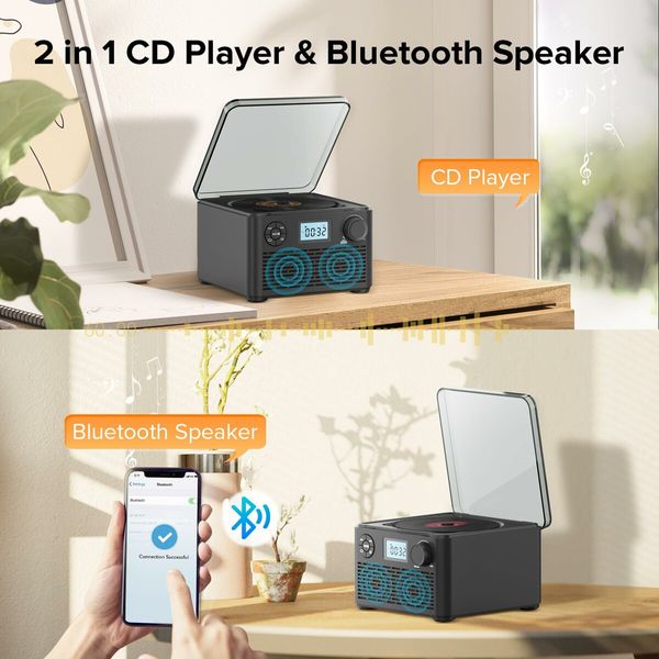 Portable CD Player Boombox with Bluetooth,CD Player with Stereo Speakers,Rechargeable Boom Box CD Player with FM Radio,Support CD/MP3,USB/TF Card,Headphone Jack