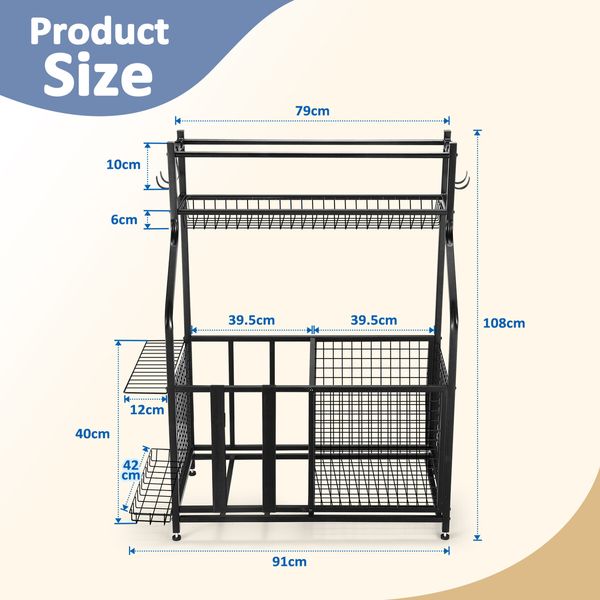 Ball Storage Rack Garage Sports Equipment Toy Organiser Utility Basketball Holder Display Stand Hooks for Home Gym Gear