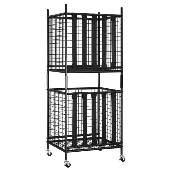 2 Pcs Sports Balls Storage Cart Rack with Elastic Straps Stackable Cage Garage Organiser for Basketball Football Kids Toy Home Gym