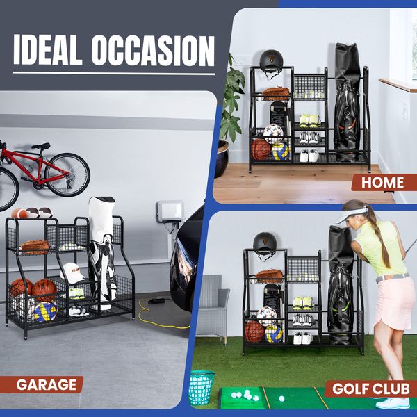 Large Golf Bag Ball Storage Rack Sports Gear Equipment Organiser for Basketball Football Home Gym Garage Shelves Holder Stand