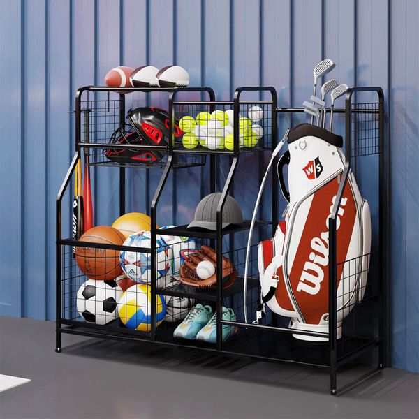 Large Golf Bag Ball Storage Rack Sports Gear Equipment Organiser for Basketball Football Home Gym Garage Shelves Holder Stand