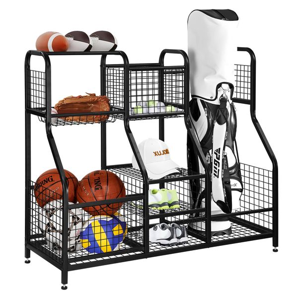 Large Golf Bag Ball Storage Rack Sports Gear Equipment Organiser for Basketball Football Home Gym Garage Shelves Holder Stand