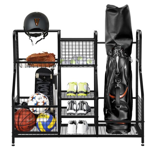 Large Golf Bag Ball Storage Rack Sports Gear Equipment Organiser for Basketball Football Home Gym Garage Shelves Holder Stand