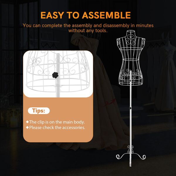 Female Mannequin Wire Dress Form Upper Torso Clothing Model Manikin Dressmaking Dummy Adjustable White