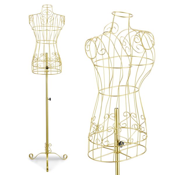 Female Mannequin Wire Dress Form Upper Torso Clothing Model Manikin Dressmaking Dummy Adjustable Gold