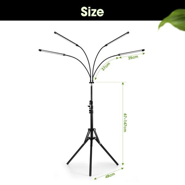 LED Plant Grow Light Full Spectrum Indoor Flower Growing Lamp 4 Heads 80 LEDs Height Adjustable Tripod Stand Auto Timer