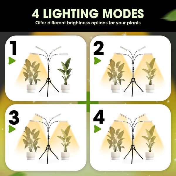 LED Grow Light Indoor Plants Full Spectrum Growing Lamp 420LEDs 200W 4 Heads Auto Timer Adjustable Tripod Stand