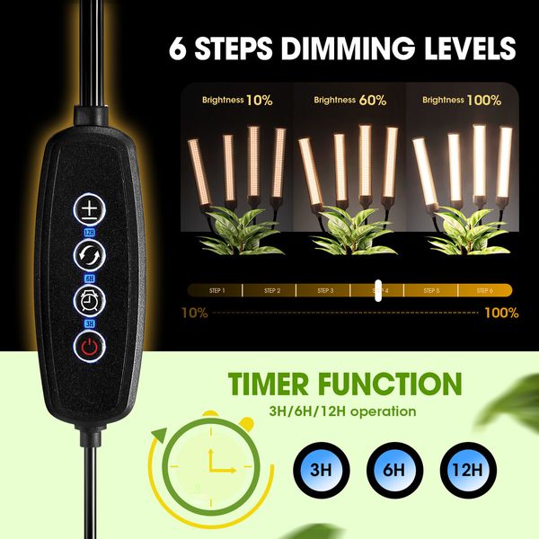 LED Grow Light Indoor Plants Full Spectrum Growing Lamp 420LEDs 200W 4 Heads Auto Timer Adjustable Tripod Stand