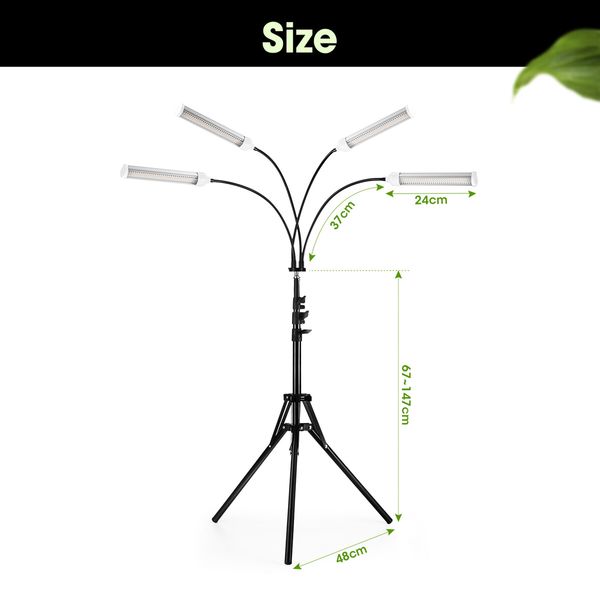 LED Grow Light Indoor Plants Full Spectrum Growing Lamp 420LEDs 200W 4 Heads Auto Timer Adjustable Tripod Stand