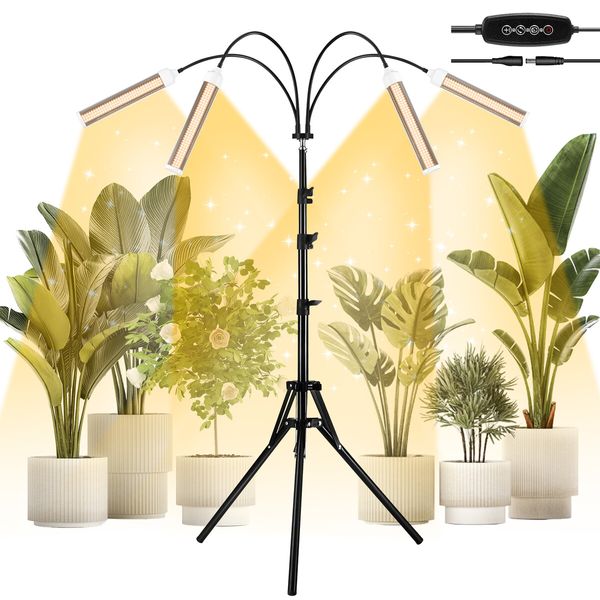 LED Grow Light Indoor Plants Full Spectrum Growing Lamp 420LEDs 200W 4 Heads Auto Timer Adjustable Tripod Stand