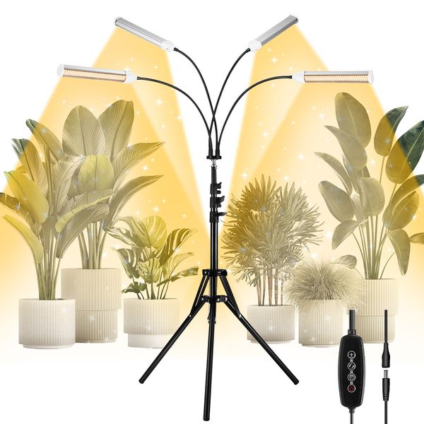 LED Grow Light Indoor Plants Full Spectrum Growing Lamp 420LEDs 200W 4 Heads Auto Timer Adjustable Tripod Stand