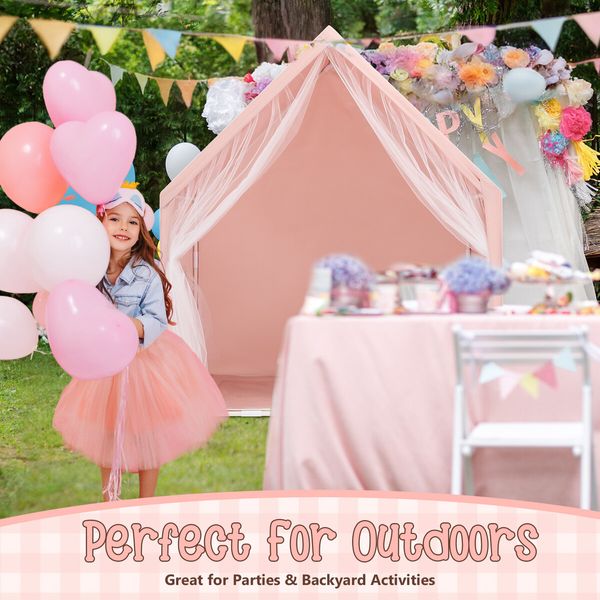 Kids Tent Play House Pink Princess Castle Playhouse with Star Lights Mat for Childrens Room Toys Cottage Indoor Outdoor Games Boys Girls Gift