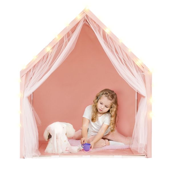 Kids Tent Play House Pink Princess Castle Playhouse with Star Lights Mat for Childrens Room Toys Cottage Indoor Outdoor Games Boys Girls Gift