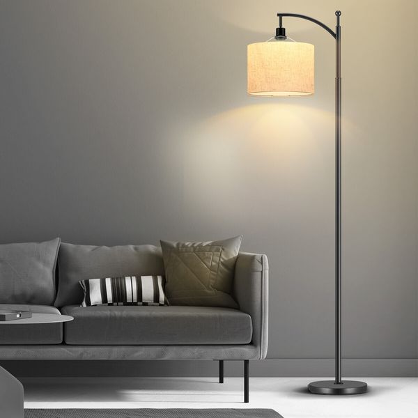 Modern Floor Lamp LED Reading Light Free Standing Minimalist Arc Industrial Adjustable Linen Lampshade Bedroom