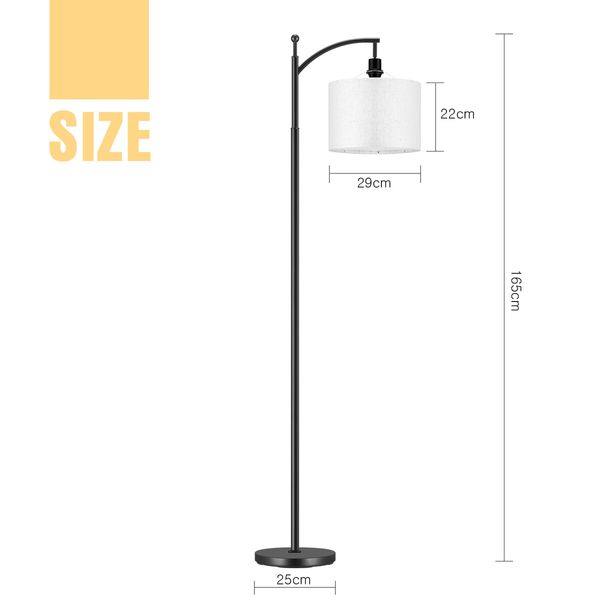 Modern Floor Lamp LED Reading Light Free Standing Minimalist Arc Industrial Adjustable Linen Lampshade Bedroom