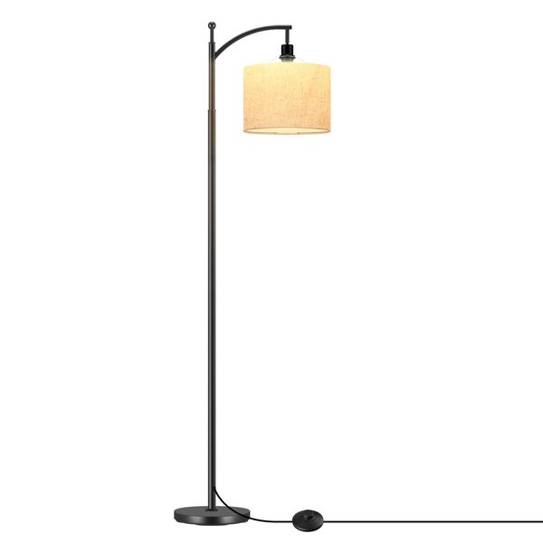 Modern Floor Lamp LED Reading Light Free Standing Minimalist Arc Industrial Adjustable Linen Lampshade Bedroom