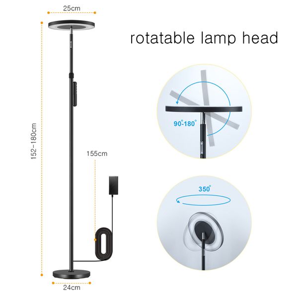 Floor lamp LED Reading Modern Double Side Lighting Height Minimalist Arc Adjustable Touch Remote Control Bedroom