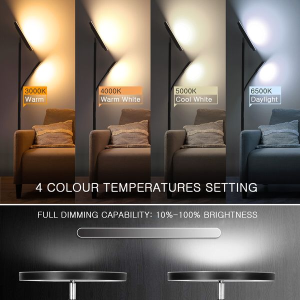 LED Floor Lamp Reading Lights 2 Heads Standing Minimalist Arc Adjustable Touch Remote Control for Bedroom