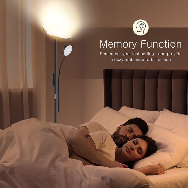 LED Floor Lamp Reading Lights 2 Heads Standing Minimalist Arc Adjustable Touch Remote Control for Bedroom