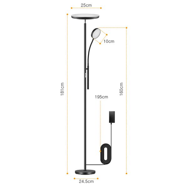 LED Floor Lamp Reading Lights 2 Heads Standing Minimalist Arc Adjustable Touch Remote Control for Bedroom