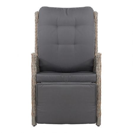 Gardeon 2PC Recliner Chairs Sun lounge Wicker Lounger Outdoor Furniture Adjustable Grey