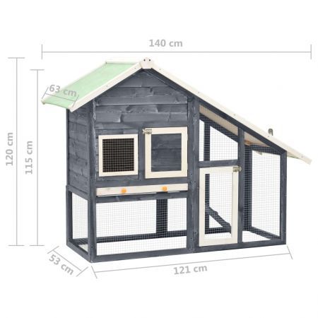 Rabbit Hutch Grey and White 140x63x120 cm Solid Firwood