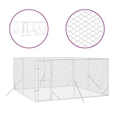 Outdoor Dog Kennel Silver 4x4x2 m Galvanised Steel