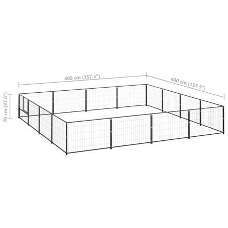 Dog Kennel Black 16 m² Steel