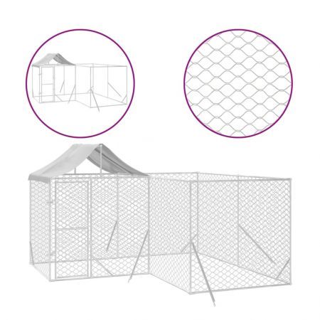 Outdoor Dog Kennel with Roof Silver 4x4x2.5 m Galvanised Steel