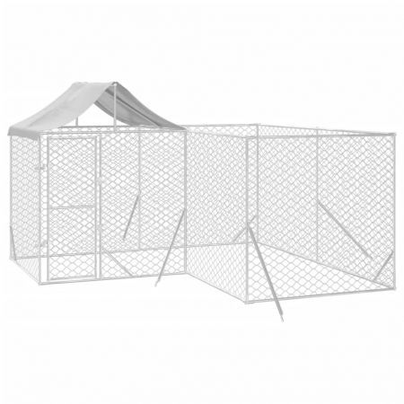 Outdoor Dog Kennel with Roof Silver 4x4x2.5 m Galvanised Steel