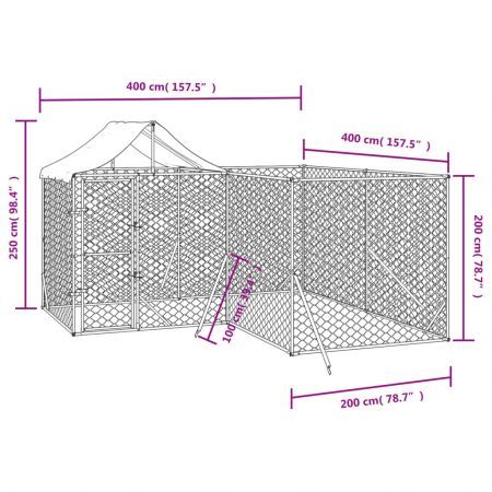 Outdoor Dog Kennel with Roof Silver 4x4x2.5 m Galvanised Steel